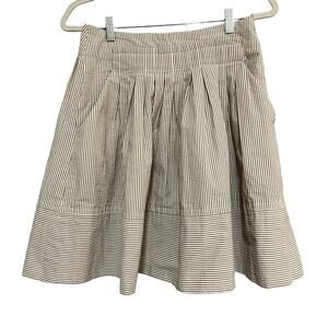 Zara Basics Women's Mini Skirt Cotton Seersucker Striped Beige + White Small